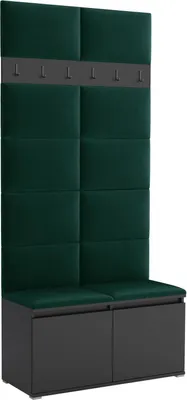 Produktbild von Garderoben-Set Noris I, gepolsterte Garderobe 100 cm mit Sitzbank, Wandpaneelen und Haken (Farbe:Schwarz + Trinity 28)