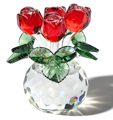 Kristallrosenfigur, handgefertigt, rot, 11 cm, mit Geschenkbox