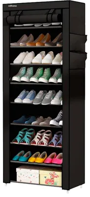 Schuhregal 9 Ebenen, schmal & hoch, 58x28x162 cm, schwarz