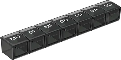 Produktbild von WELLGRO Tablettenbox für 7 Tage - Pillendose 1 Fach pro Tag - Klappdeckel mit Druckverschluss - Material BPA-freier Kunststoff