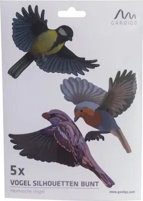 Produktbild von Vogelsilhouette heimische Vögel bunt 5 teilig