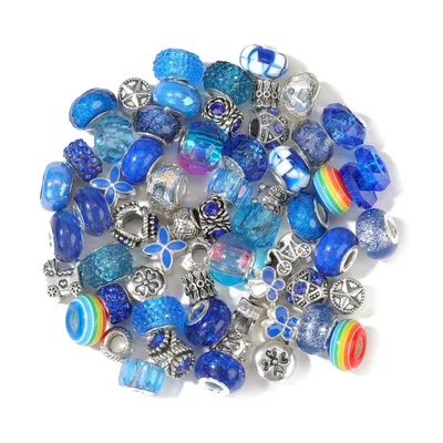 Produktbild von Großlochperlen Glasperlen Charm Mix mit 60 Perlen, Blau