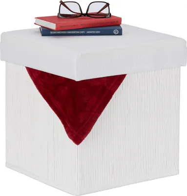 Immagine prodotto di Pouf Relaxdays con vano portaoggetti, imbottito, con coperchio, L x P x A: 35 x 35 x 35 cm, pieghevole, cubo da seduta in bambù, bianco