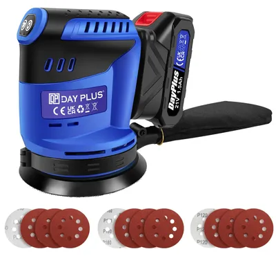 Zdjęcie produktu dla Szlifierka oscylacyjna bezprzewodowa - 21 V / 190 W - 3 prędkości - 11 000 obr./min - 2,8 mm skok oscylacyjny - z workiem na pył i 12 sztuk papieru ściernego - niebieska