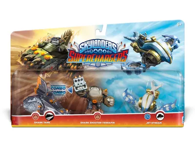 A product package containing Skylanders Superchargers toys.