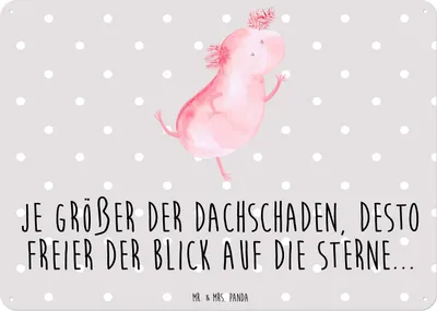 Produktbild von Mr. & Mrs. Panda tafel Axolotl Tanzen DIN A6 - Grau Pastell - Geschenk, Sterne, Freundin, Schild, Blechschild, Wandbild, Amphibie, gut Gelaunt, Türschild, Wandschild