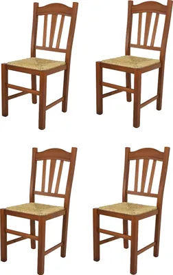 Produktbild von t m c s Tommychairs - 4er Set Stühle SILVANA  für Küche und Esszimmer, robuste Struktur aus Buchenholz, in der Farbe Helles Nussbraun lackiert und Sitzfläche aus Stroh