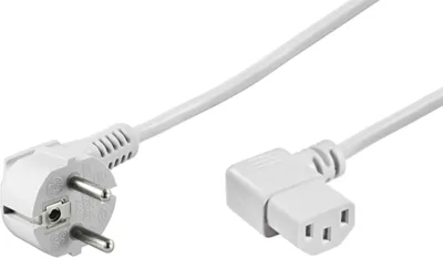 Produktbild von Beidseitig abgewinkeltes Kaltgeräte-Anschlusskabel, 5 m, Weiß, (3*1 mm²) Schutzkontaktstecker Hybrid (Typ E/F, CEE 7/7) 90° > Gerätebuchse C13 (Kaltgeräteanschluss) 90°