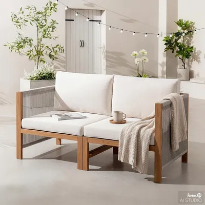 Produktbild von home24 Loungeset - 2-teilig - Akazie Massiv / Polyester - Braun / Beige