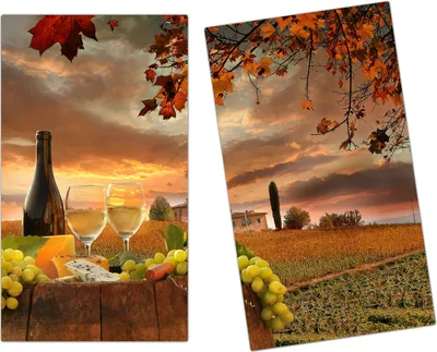 Produktbild von Spritzschutz Herdabdeckplatte Schneidebrett aus Glas Herbstlicher Weinberg 2-Teilig (60x52cm)