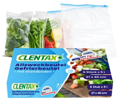 Produktbild von CLENTAX Gefrierbeutel 5L mit Zipverschluss 6 Stk Gefriertüten Allzweckbeutel