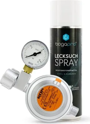 Produktbild von GOK Niederdruck Caravanregler 1,5 kg 50 mbar mit Manometer + Bogapro Lecksuchspray