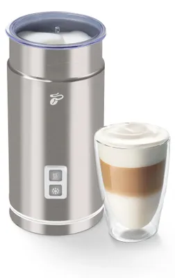 Produktbild von Tchibo Elektrischer Milchaufschäumer, Antihaftbeschichtung, warmer und kalter Milchschaum, 130 ml Fassungsvermögen, für Latte Macchiato, Cappuccino und Kakao, Edelstahlgehäuse rostfrei