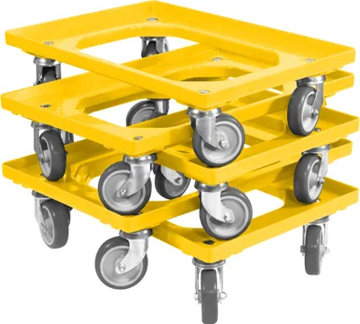 Produktbild von 5 x Stück Transportroller für Kisten 600x400 mm 4 Lenkrollen Gelb