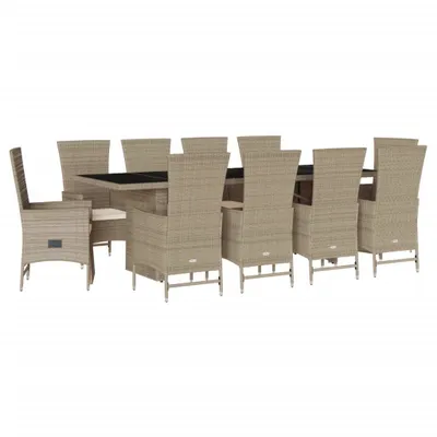 Produktbild von 11-tlg. Garten-Essgruppe mit Kissen Beige Poly Rattan