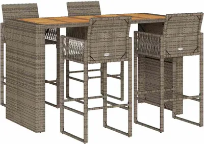 Produktbild von 5-tlg. Gartenbar-Set ohne Kissen Grau Poly Rattan Akazie
