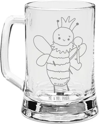 Produktbild von Mr. & Mrs. Panda Krug Biene König - Transparent - Geschenk, Gravur Bierkrug, Mit, Seidel, graviert, Humpen
