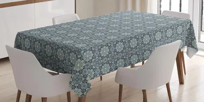 Produktbild von ABAKUHAUS Jahrgang Tischdecke, Traditionelle persische Blumenmotive mit Arabesque-Einflüsse Altmodische Fliese, 140 x 240 cm, Dunkelblau Creme