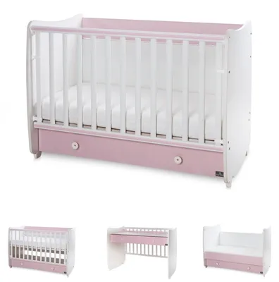 Produktbild von Lorelli Babybett Dream 70 x 140 cm umbaubar Kinderbett Schaukelbett Schreibtisch pink