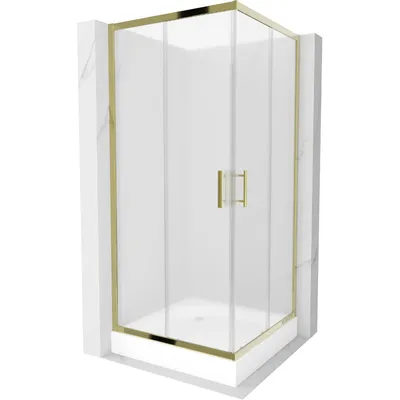 Obrázek produktu pro Mexen Rio čtvercový sprchový kout 90 x 90 cm, Vzor jinovatky, Zlatá + sprchová vanička Rio, Bílá - 860-090-090-50-30-4510
