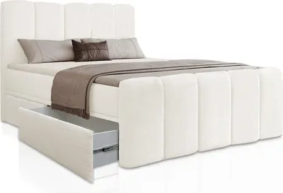Produktbild von Juskys Boxspringbett Manitoba mit Bettkasten - Bouclé-Stoff - Creme