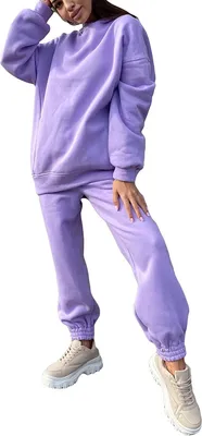 Image de ASKSA Femme Ensemble 2 pièces Survêtement de loisirs Combinaison de sport Sweat à capuche Jogging, Violet, XL