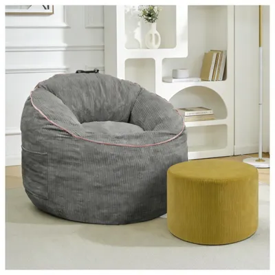 Obrázek produktu pro STILVORA – ergonomické sedací vaky s oblým tvarem a odkládací kapsou, lounge křesla s ladícím válcovitým podnožím, obývací křesla pro moderní pohodlí