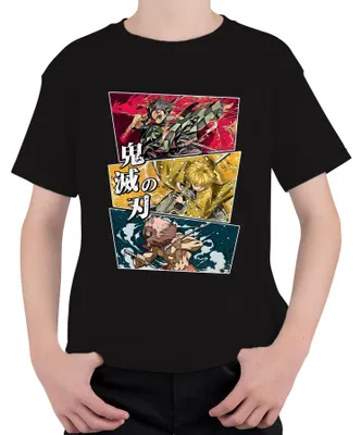 Immagine prodotto di 鬼滅の刃 Kimetsu no Yaiba Tanjiro Zenitsu Inosuke Anime Gift Maglietta unisex per bambini, nero, 152