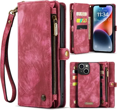 Produktbild von Für iPhone 15 CaseMe 008 Abnehmbares multifunktionales Ledertelefongehäuse (Rot)