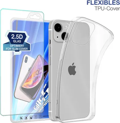Produktbild von Slim Cover für Apple iPhone 15 mit 9H Displayglas Displayschutz Hülle Transparent Flexibel Elastisch Backcover Schutzhülle Handyhülle