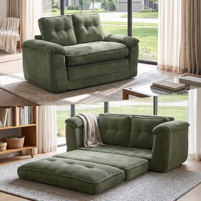 Produktbild von Klappbares Schlafsofa aus Cordstoff, Modulares Tagesbett mit , Klappsofa Bodensofa, 300kg Belastbarkeit, Grün