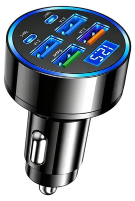 USB-Autoladegerät, 6 Ports, 66 W, QC3.0, PD, Display