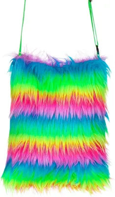Produktbild von Regenbogen Plüsch Umhängetasche 80er Jahre - Handtasche bunt
