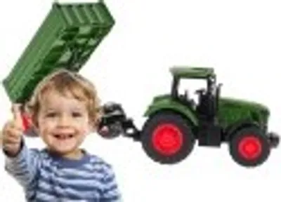 Immagine prodotto di grande trattore verde e rimorchio agricolo per bambini