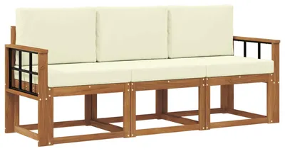 Produktbild von vidaXL Outdoor-Sofagarnitur mit Kissen 3 pcs Natur und Creme