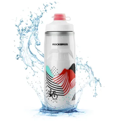 Produktbild von ROCKBROS Trinkflasche 620 ml auslaufsichere Getränkeflasche 4 H Kühlenhalten Wasserflasche Water Bottle für Radsport Weiß Rot