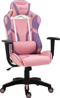 Zdjęcie produktu dla Vinsetto Ergonomiczne krzesło do gier Krzesło biurowe Krzesło obrotowe Regulowany masaż Poduszka lędźwiowa Regulowana wysokość Różowo-fioletowy 69x56x125,5 cm