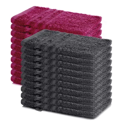 Produktbild von Lavea® 20er Set Waschhandschuh 15x21 cm – Waschhandschuhe 100% Baumwolle, waschbar – Frottierserie Elena –  Anthrazit & Bordeaux