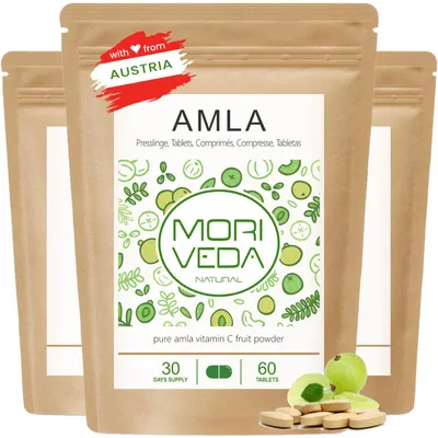 Produktbild von Amla Tabletten 1000mg - Immunsystem Knochen Knorpel Zähne - natürliches Vitamin-C, Chrom - 3 Monate Vorrat - Vegan - 180 Tabs von MoriVeda