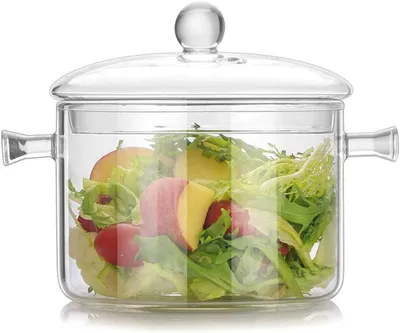 Produktbild von 2.3L Glas Kochtopf mit Deckel Doppelgriff für Suppe und Nudeln – Ideal für Kochen. Suppe und Familienküche