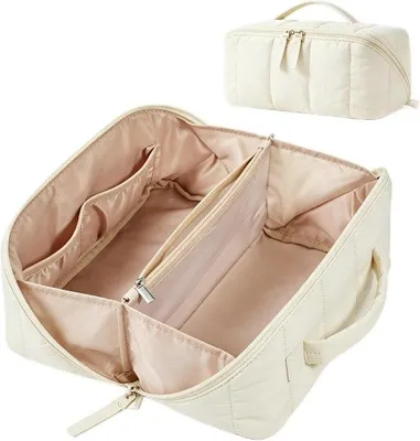 Produktbild von Reise-Kosmetiktasche - Beige - 24,5 x 13 x 13 cm - Wasserdichte Kosmetiktasche mit Tragegriff - Für Damen