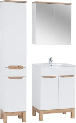 Productafbeelding van ERMANO set: meubel onder wastafel 80cm + inbouwwastafel + sifon + opbergruimtes met spiegels