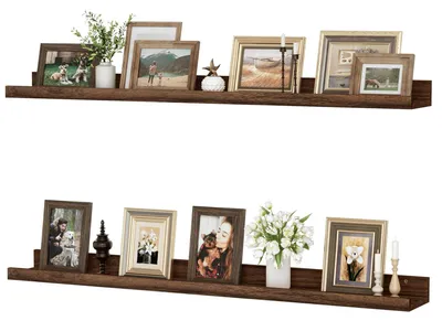 Image de Étagère murale, lot de 2, étagère suspendue de 90 cm en MDF, support mural pour cadres photo et objets de décoration, style industriel, idéale pour le bureau, la chambre à coucher et la cuisine (marron vintage, 90 cm)
