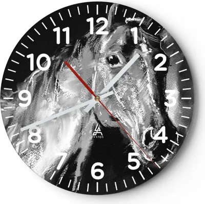 Produktbild von Wanduhr - Rund - Glasuhr - Pferd Natur Tier - 40x40cm - Schleichendes Uhrwerk - Lautlos - zum Aufhängen bereit - Dekoration Modern - Wanddekoration aus Glas - C4AR40x40-3426