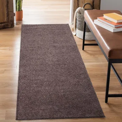 Produktbild von Shaggy Hochflor Teppich Flur - Läufer 80x300 cm - Braun - Schlafzimmer-Teppiche Einfarbig