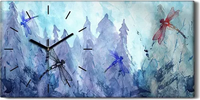 Produktbild von Dekor Leinwand Uhr Wandbilder 60x30 Gemälde Aquarell Libelle Wald Kunst - schwarze Hände