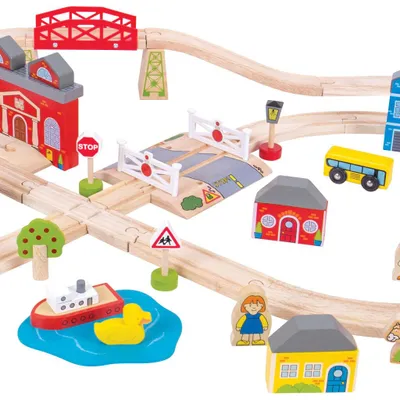 Obrázek produktu pro Bigjigs Rail Dřevěná vláčkodráha město a vesnice 91 dílů
