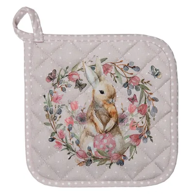 Produktbild von Clayre & Eef Topflappen 20x20 cm Beige Rosa Baumwolle Quadrat Kaninchen Blumen