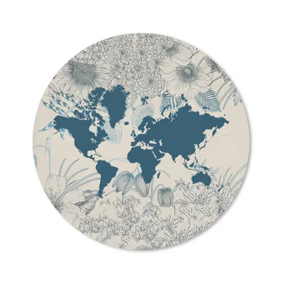 Produktbild von MuchoWow® Mauspad Mousepad Weltkarte - Blume - Blau 50x50 cm - Mousepads - Maus Mat - Pad - Mausunterlage - Vinyl