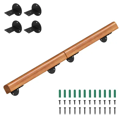 Produktbild von Vigevee Wandhandlauf Kiefernholz 120 cm, Ø5 cm, verbindbar zu einem Handlauf, rutschhemmender Treppenhandlauf für Flur Bad